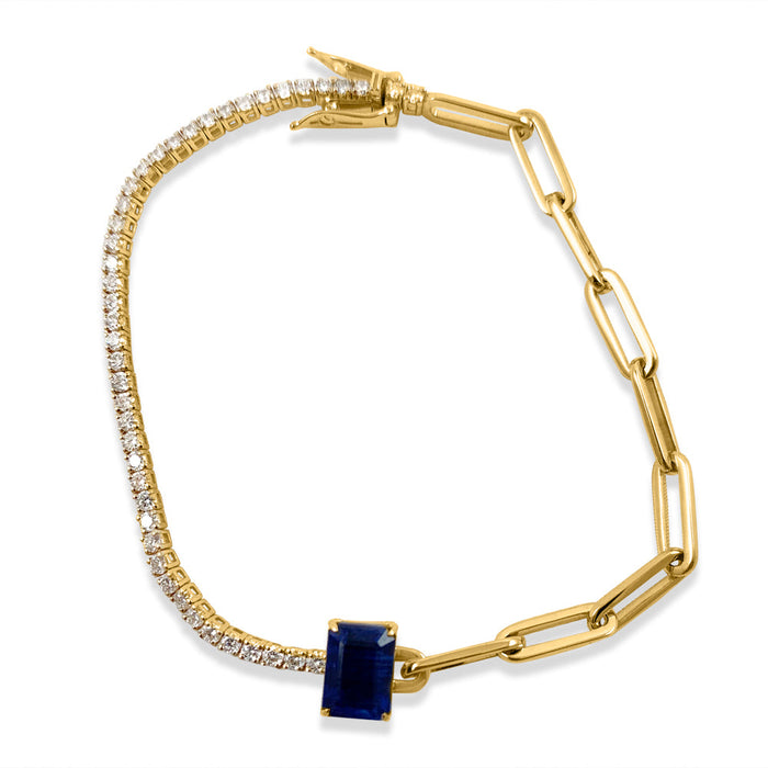 Half Paperclip & Half Diamond Bracelet with Square Kyanite - Adriana Fine Jewelry