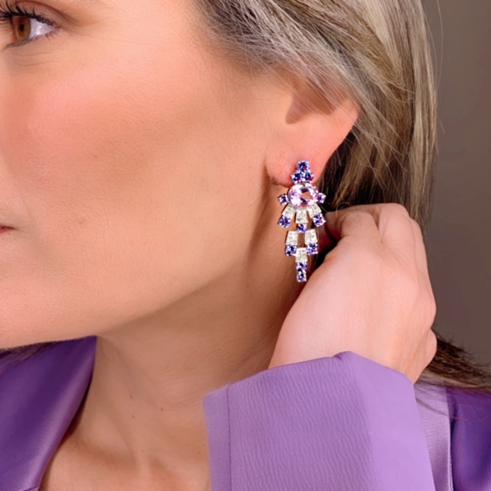 Kunzite & Tanzanite with Diamonds Earrings