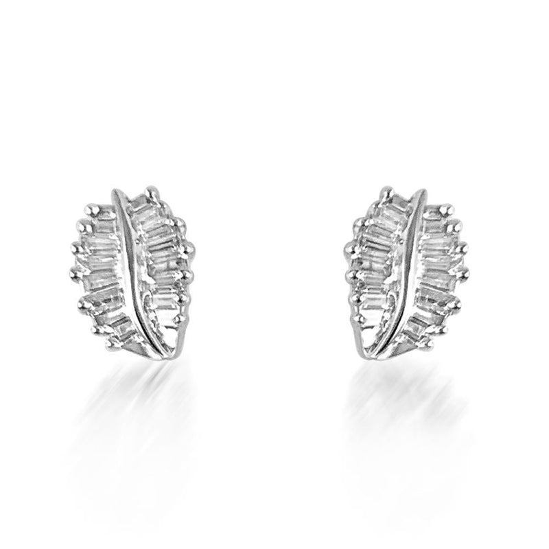 Leaf & Diamond Baguette Studs in Rose & White Gold