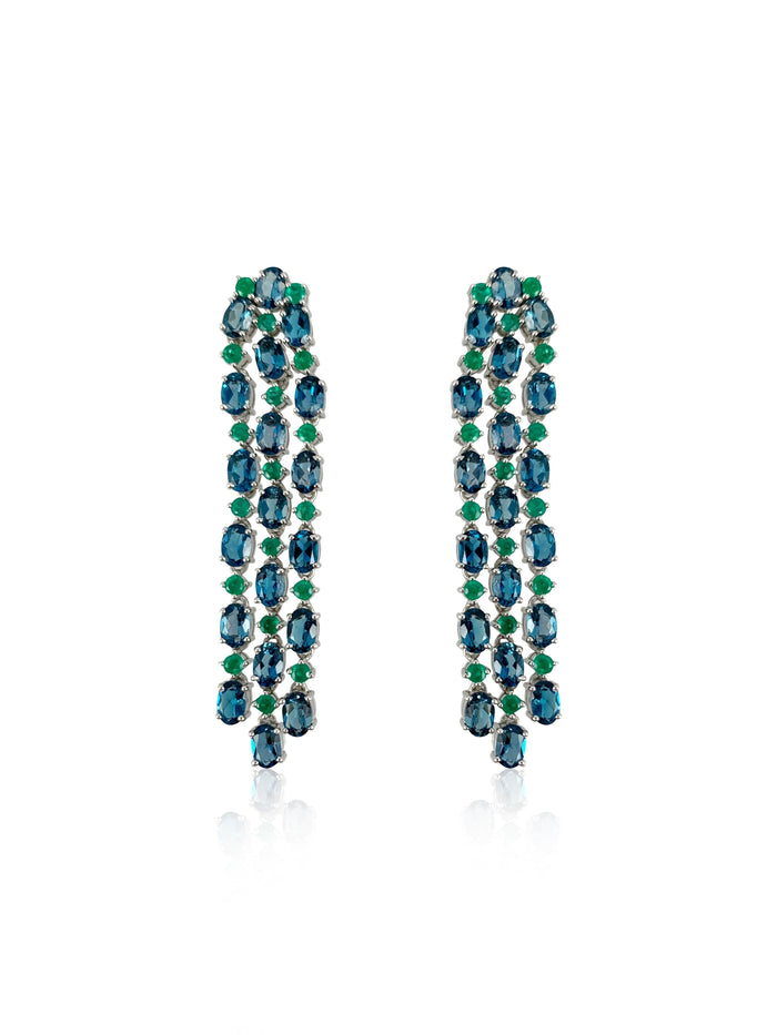 London Blue Topaz & Emerald Long Cascade Earrings