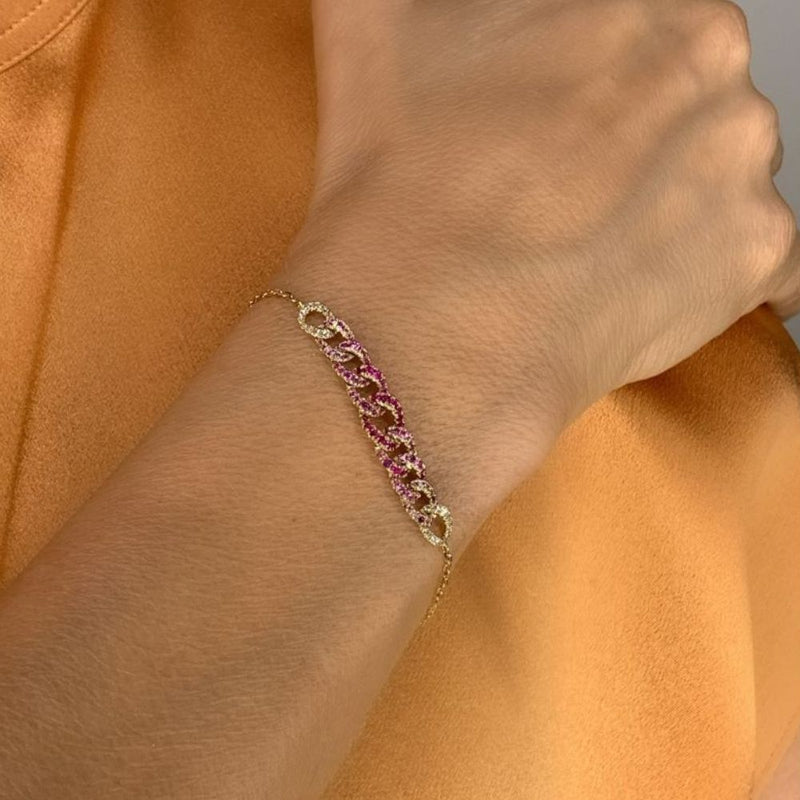 14K Yellow Gold Modern Ombre Pink Sapphire Chain Bracelet