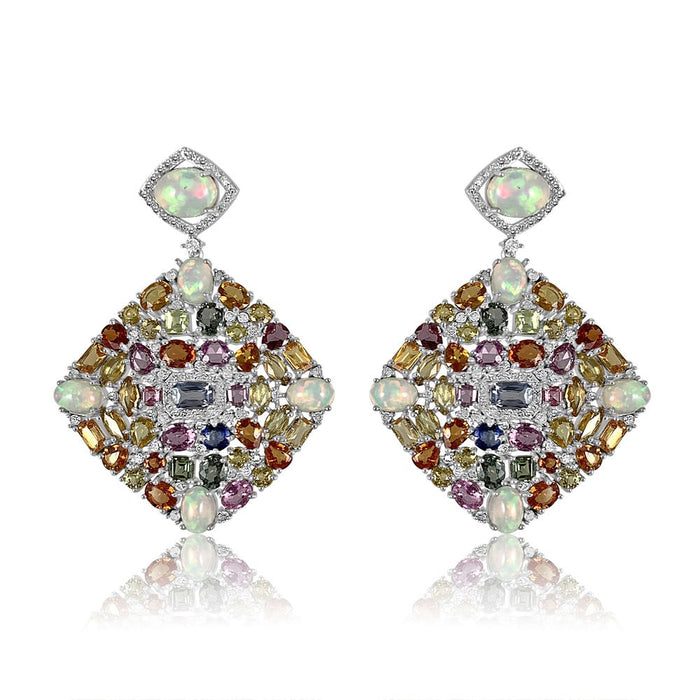 Opal & Multi Sapphire Radiant Earrings