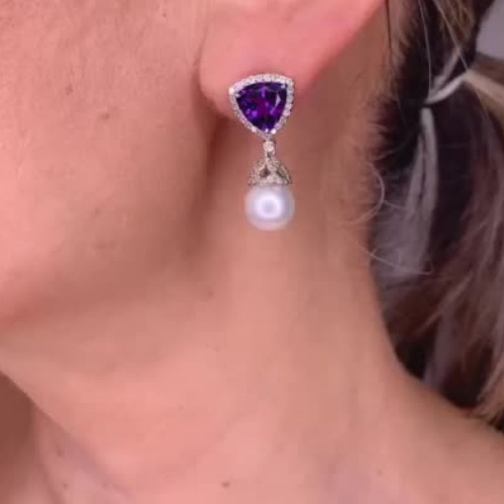 Pearl with Amethyst & Diamond Earrings