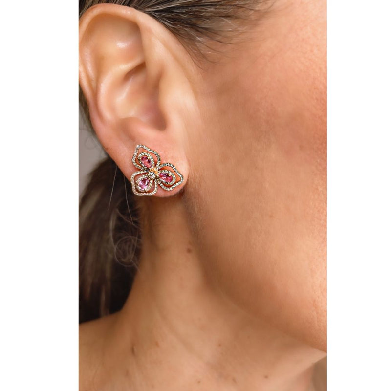 Pink Sapphire & Diamond Flower Earrings - Adriana Fine Jewelry