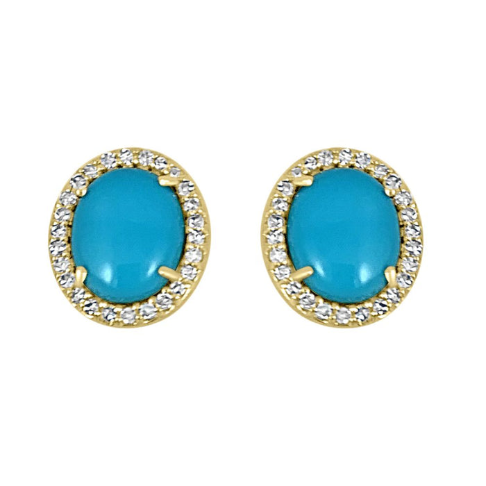 Aretes ovalados de oro amarillo de 14 quilates con turquesa y diamantes