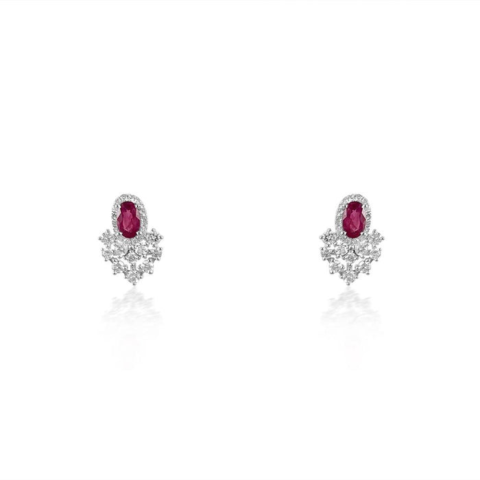 14K White Gold Earrings with Ruby & Diamonds