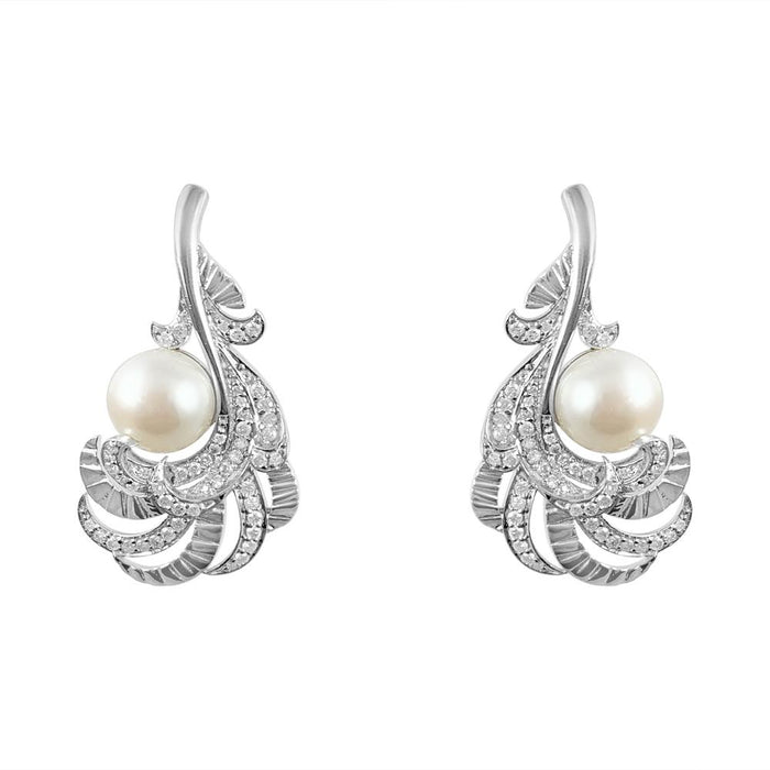 Pearl & Diamonds Leaf Earrings